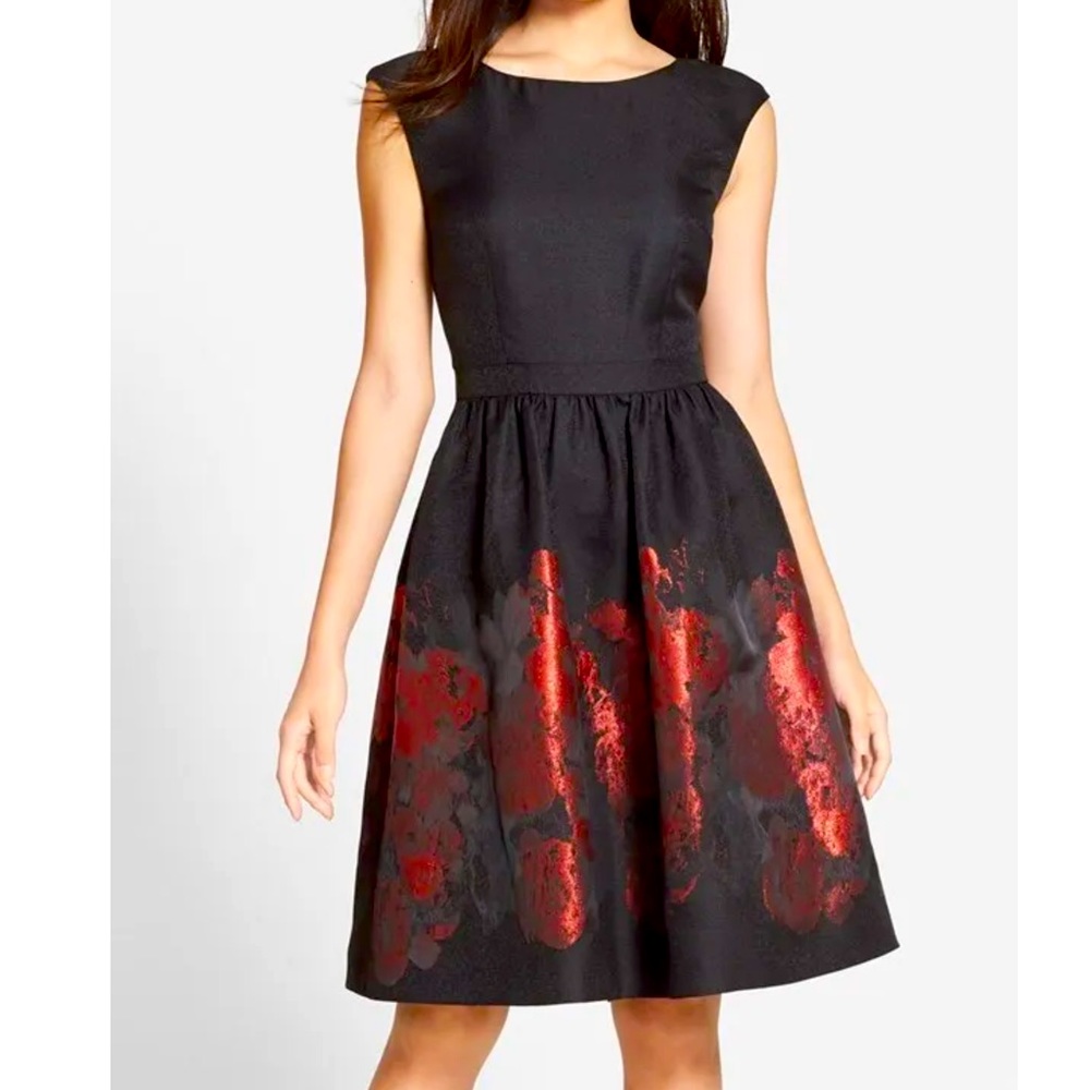 Cynthia Steffe Black Ref Jacquard Fit Flare Floral Cocktail Party Dress sz 6